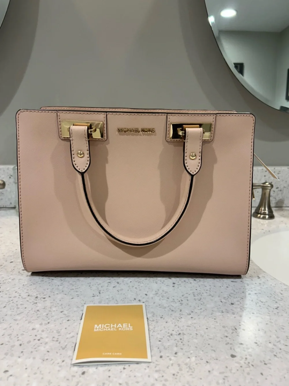 Michael Kors Pink Saffiano Leather Satchel with Gold Hardware